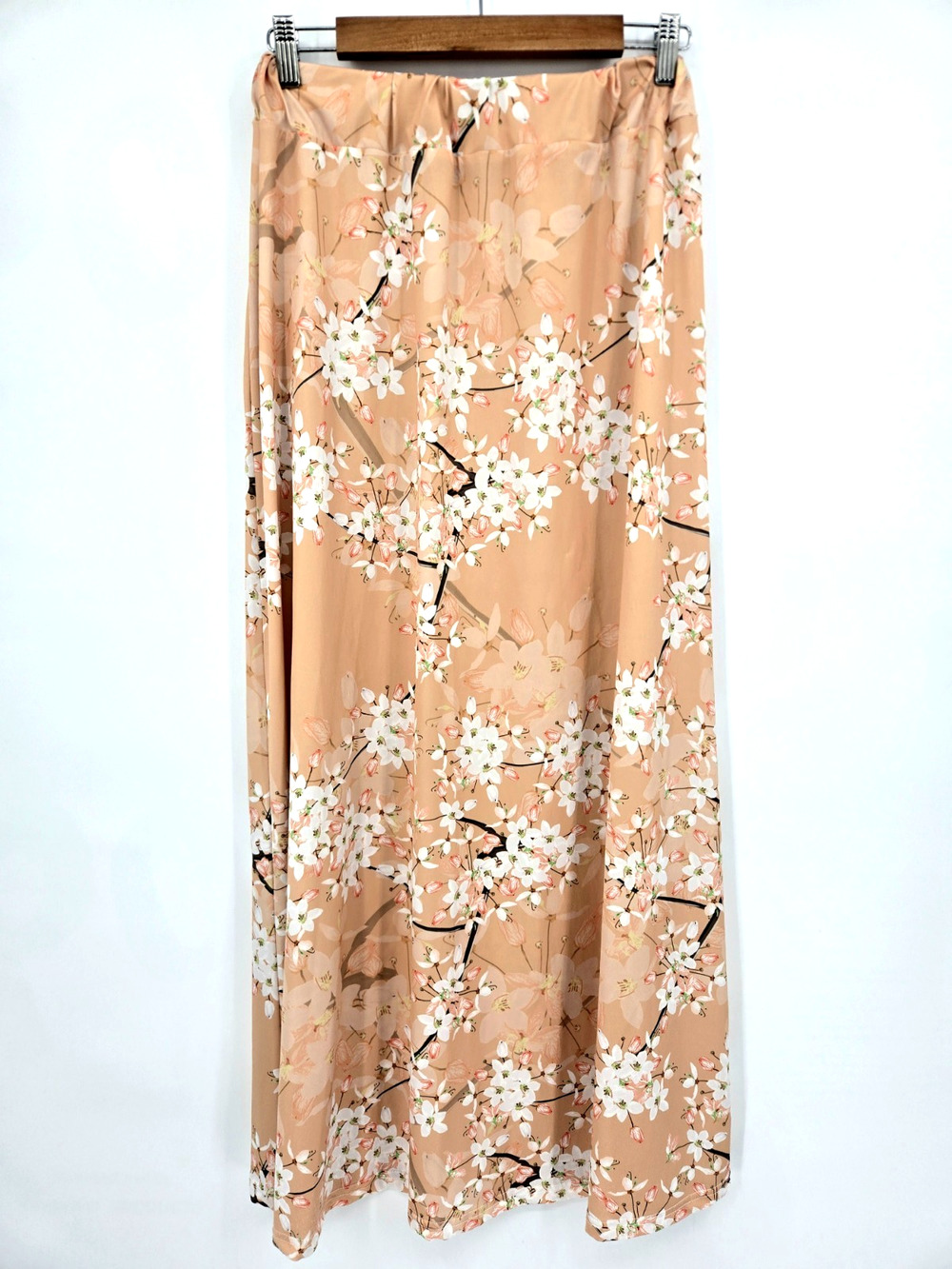 Bon Apple Tea Cottagecore Floral Maxi Skirt Peach Cherry Blossom Print Size L
